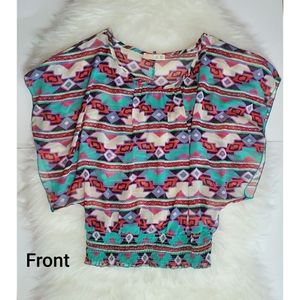 ILLA ILLA Aztec print sheer short sleeve top